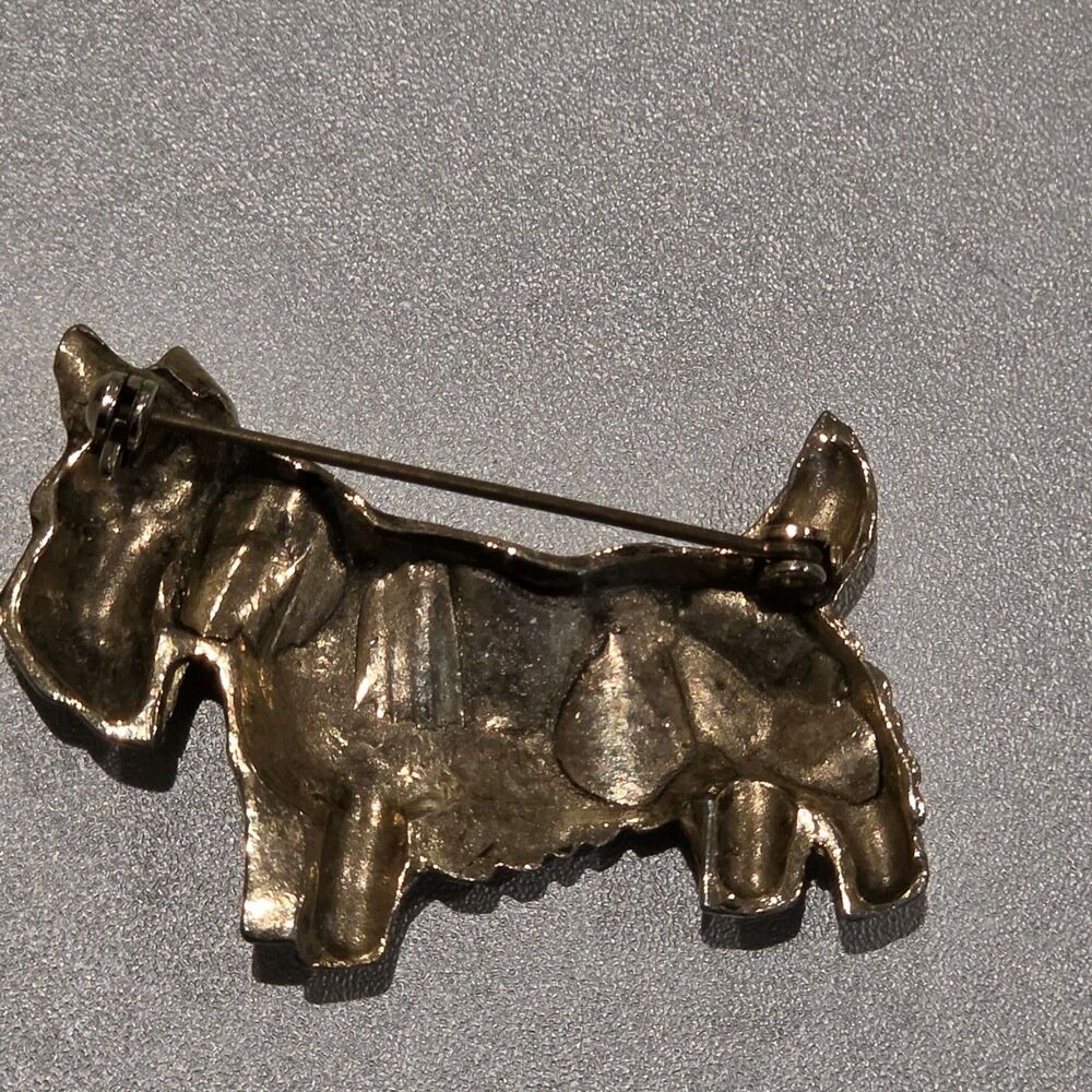 Mid Century Gold Tone Metal Dog Brooch Pin Detailed Shaggy Fur Figural - Picture 6 of 7